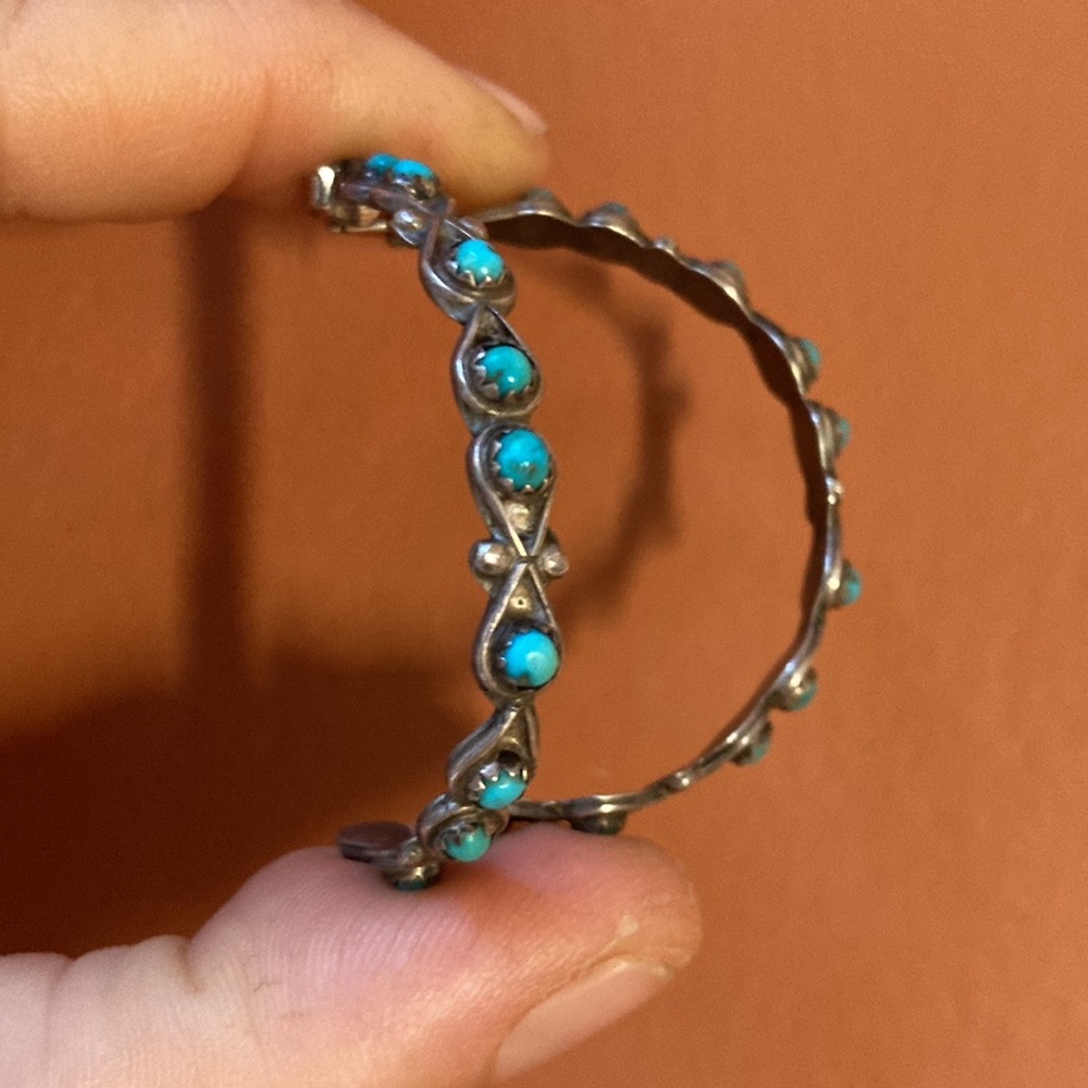Vintage silver turquoise hoop earrings